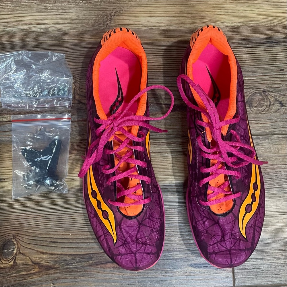 Saucony Women's Shay XC4 Flat Racing Shoe Size 9.5 Raspberry Pink Orange NWOT - Picture 11 of 12
